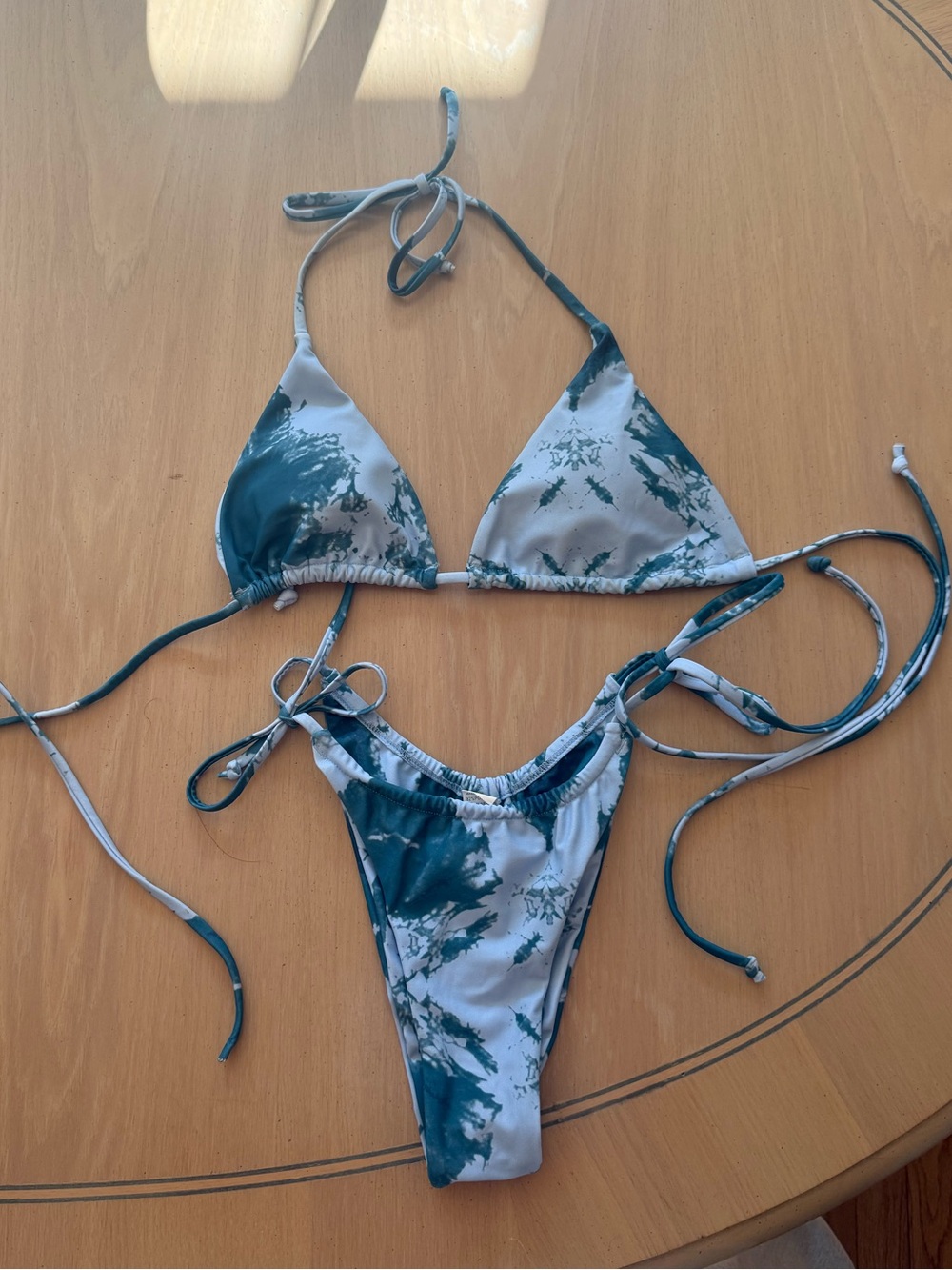 Tie-Dye Green Triangle Bikini Set - Women Swim
